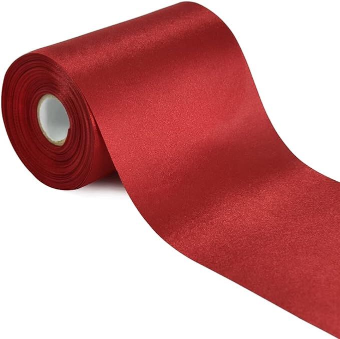 4 Inch x 22yd Wide Burgundy Dark Red Satin Ribbon Solid Fabric Large Ribbon for Cutting Ceremony ... | Amazon (US)