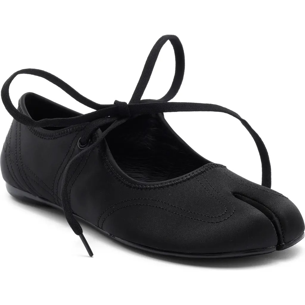 Jeffrey Campbell Saturna Split Toe Mary Jane Flat in Black Satin at Nordstrom, Size 6.5 | Nordstrom