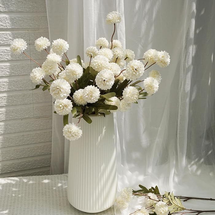 Faux Kiku Flower - White 12 Stems Faux Silk Mini Chrysanth with Stems Bulk Pompon Mum Artificial ... | Amazon (US)
