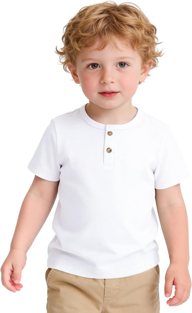 Toddler Boys Short Sleeve Henley Shirt Casual Cotton Shirts Basic Tee Tops Size 18M-5T | Amazon (US)