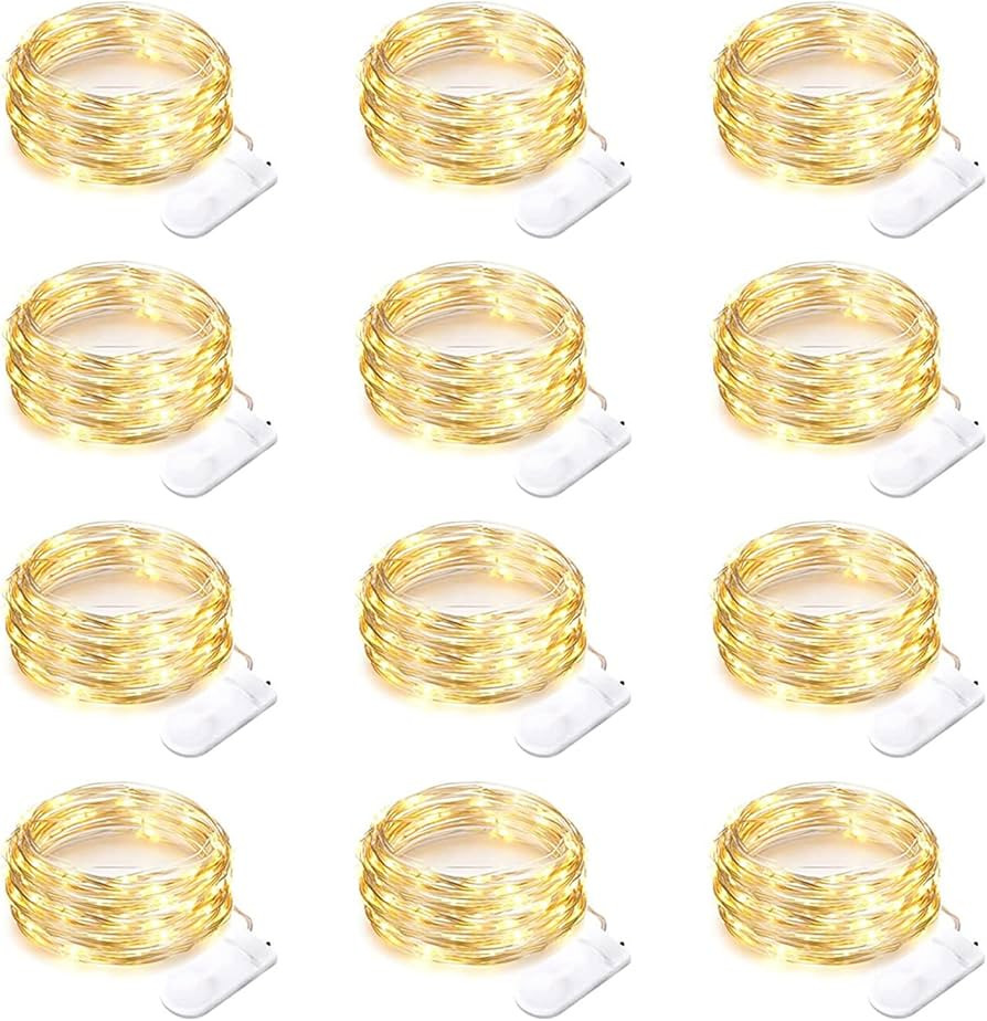 12 Pack Battery Operated Fairy String Lights 7 Feet 20 Led Waterproof Silver Wire Firefly Starry ... | Amazon (US)