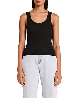 David Jones Nude Lucy Organic Cotton Rib Singlet in Black, Size Large | David Jones (Australia & New Zealand)