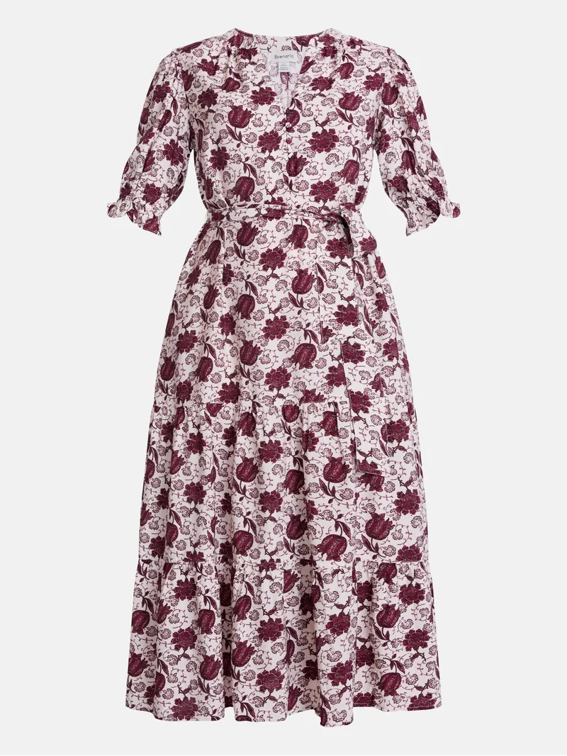 Scenario Women's and Women's Plus Tiered Midi Dress with Short Sleeves, Sizes XS-4X | Walmart (US)