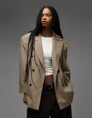 ASOS DESIGN double breasted oversized blazer in micro plaid | ASOS (Global)