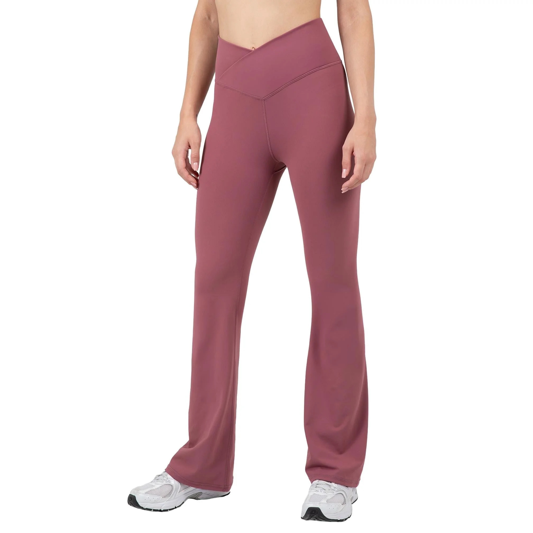 YITTY Active Women's Ultraluxe Crossover Kick Flare High Waist Legging, Athleisure, 4-Way-Stretch, Moonlight Mauve, M, Petite | 28" Inseam | Walmart (US)