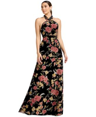 Dress the Population Women's Halter Column Floral Dress - Black Multi | Macy's