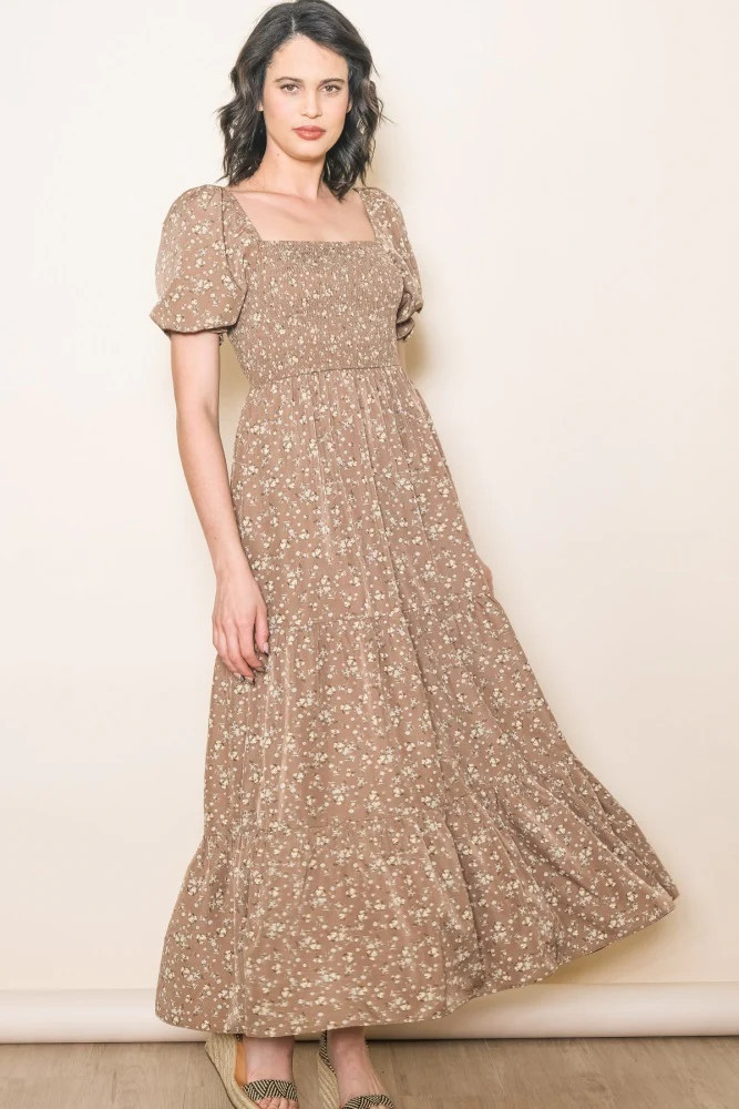 Mocha Floral Short Sleeve Maxi Dress | PinkBlush Maternity
