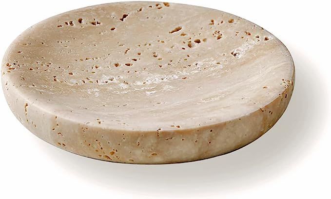 PHINILUX Round Travertine Tray for Jewelry, Marble Trinket Dish Tray, Nightstand Decor, Coaster, ... | Amazon (US)