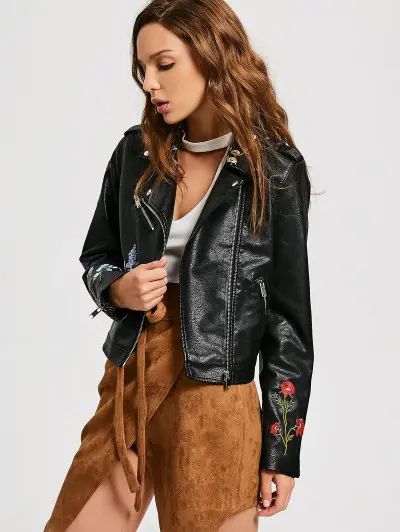 Floral Patched Faux Leather Jacket | ZAFUL (Global)