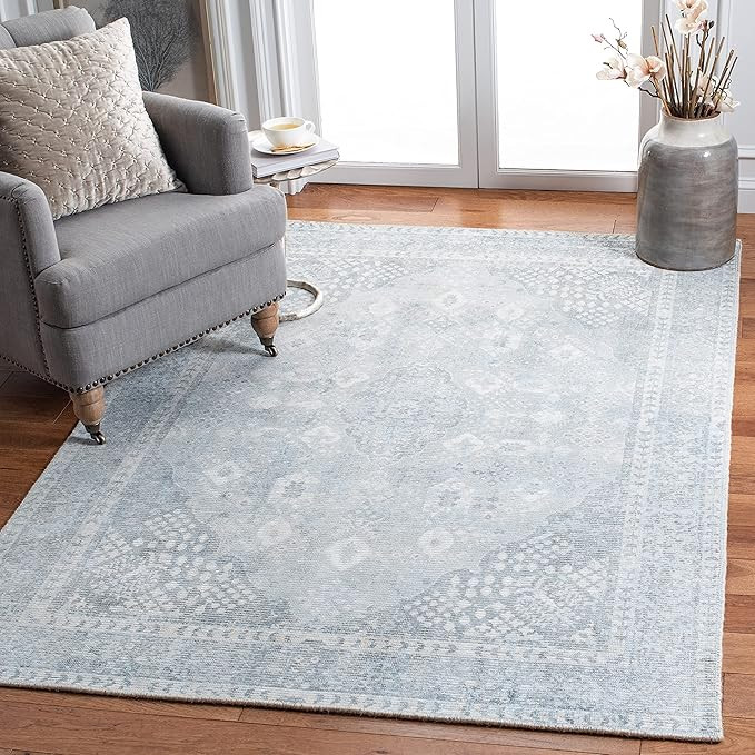 SAFAVIEH Restoration Vintage Collection Area Rug - 5' x 8', Grey & Light Blue, Handmade Distresse... | Amazon (US)