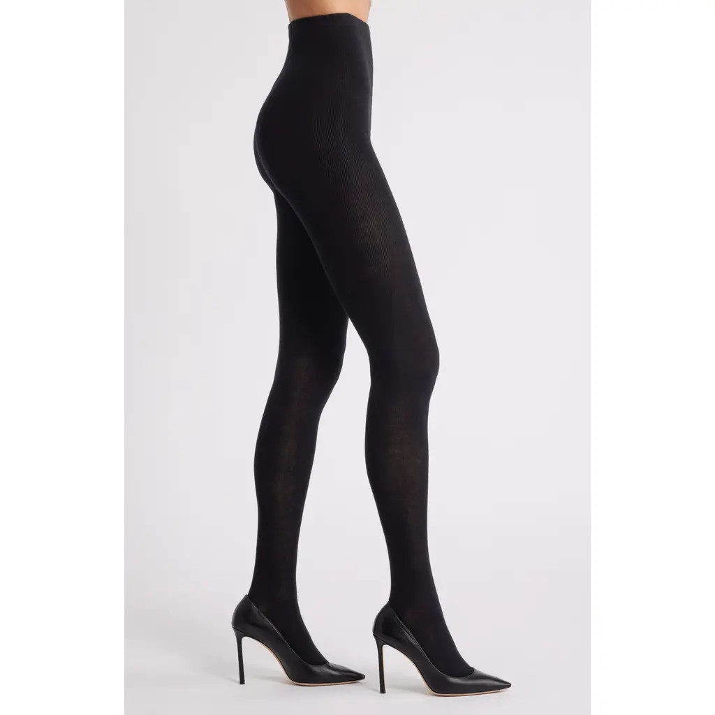 Hue Flat Knit Cotton Blend Tights in Black at Nordstrom, Size Small | Nordstrom