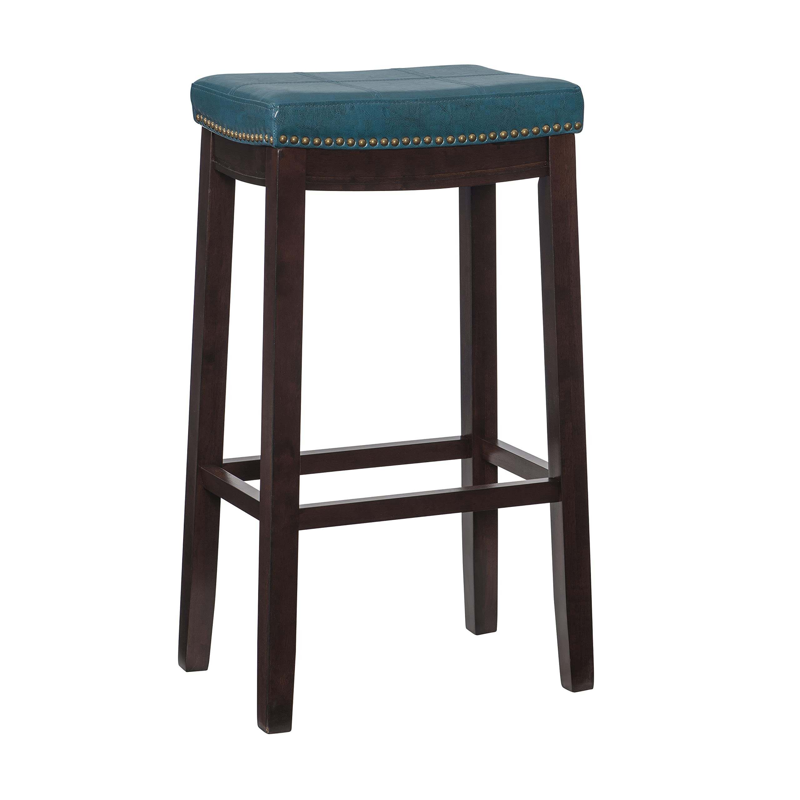 Linon Carson Blue Backless Bar Stool, Brown | Amazon (US)