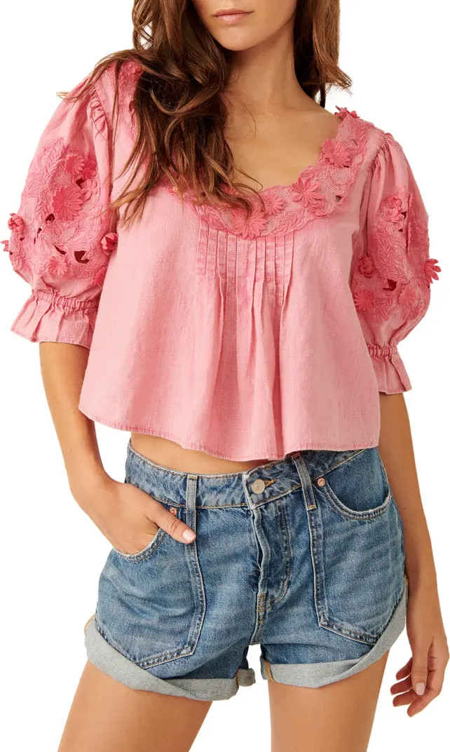 Free People Sophie Floral Appliqué Cotton Top | Nordstrom | Nordstrom