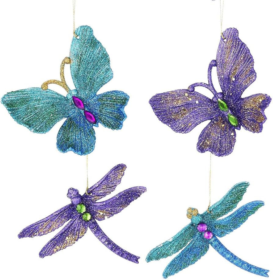 The Bridge Collection Purple & Green Glittered Butterfly & Dragonfly Ornaments, Set of 4 Faux Jew... | Amazon (US)