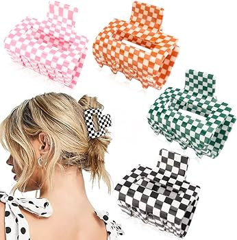 Ahoney 4 Pack Checkered Hair Claw Clips for Thin Hair Y2k Hair Accessories 2" Small Hair Clips fo... | Amazon (US)