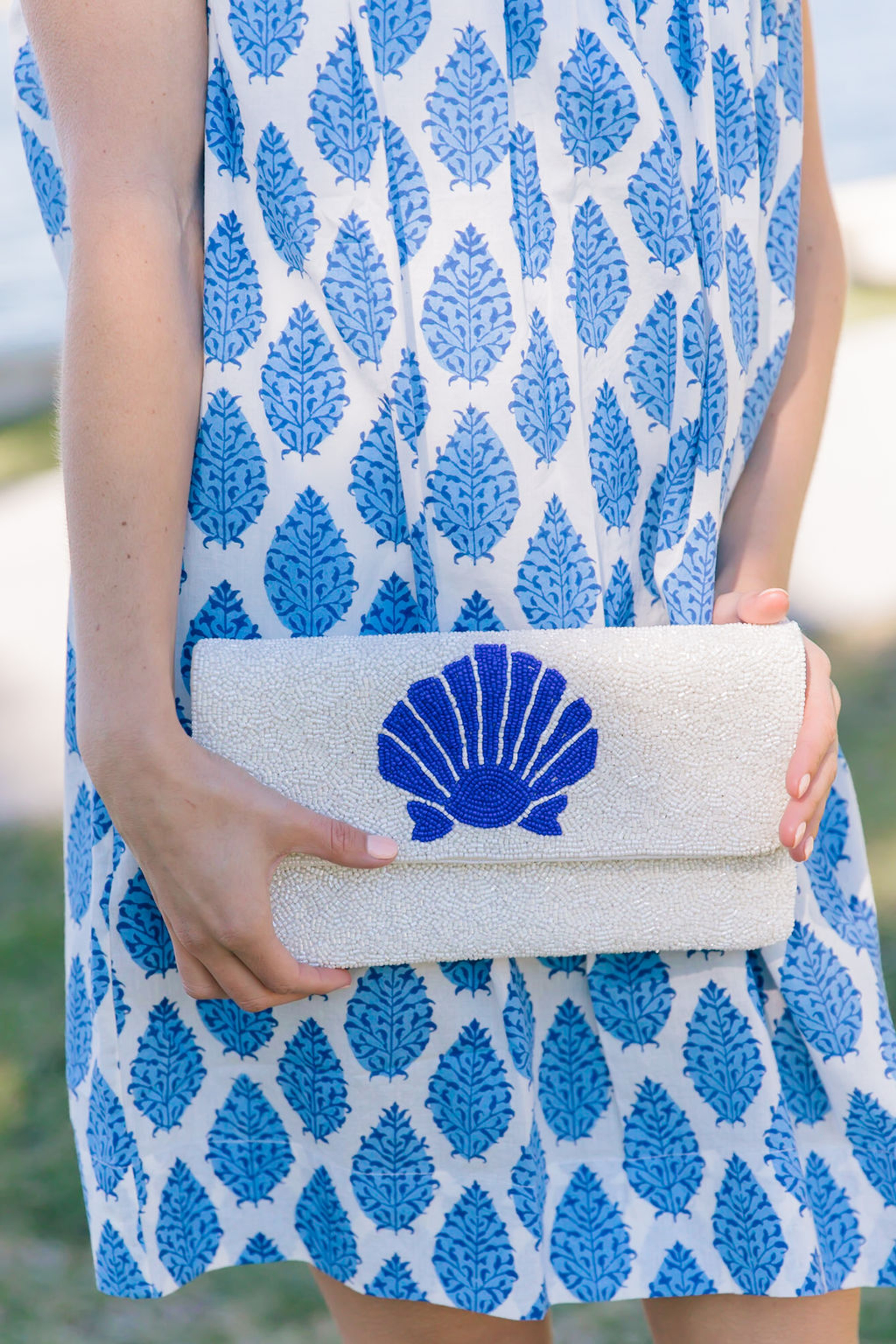White Beaded Clutch with Royal Shell | Lisi Lerch Inc