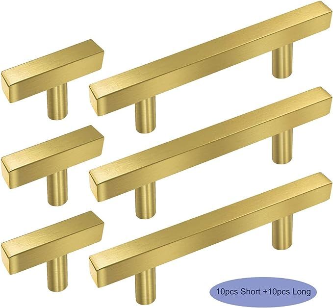 20 Pack Sunriver Hollow Brushed Brass Golden Square Bar Cabinet Handles Pulls 10pcs Gold Hardware... | Amazon (US)