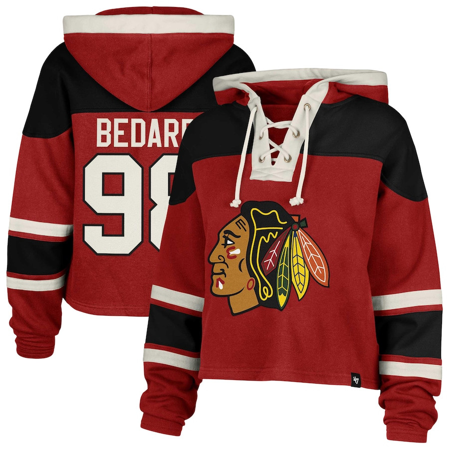 Connor Bedard Chicago Blackhawks '47 Women's Superior Lacer Cropped Pullover Hoodie - Red | Fanatics