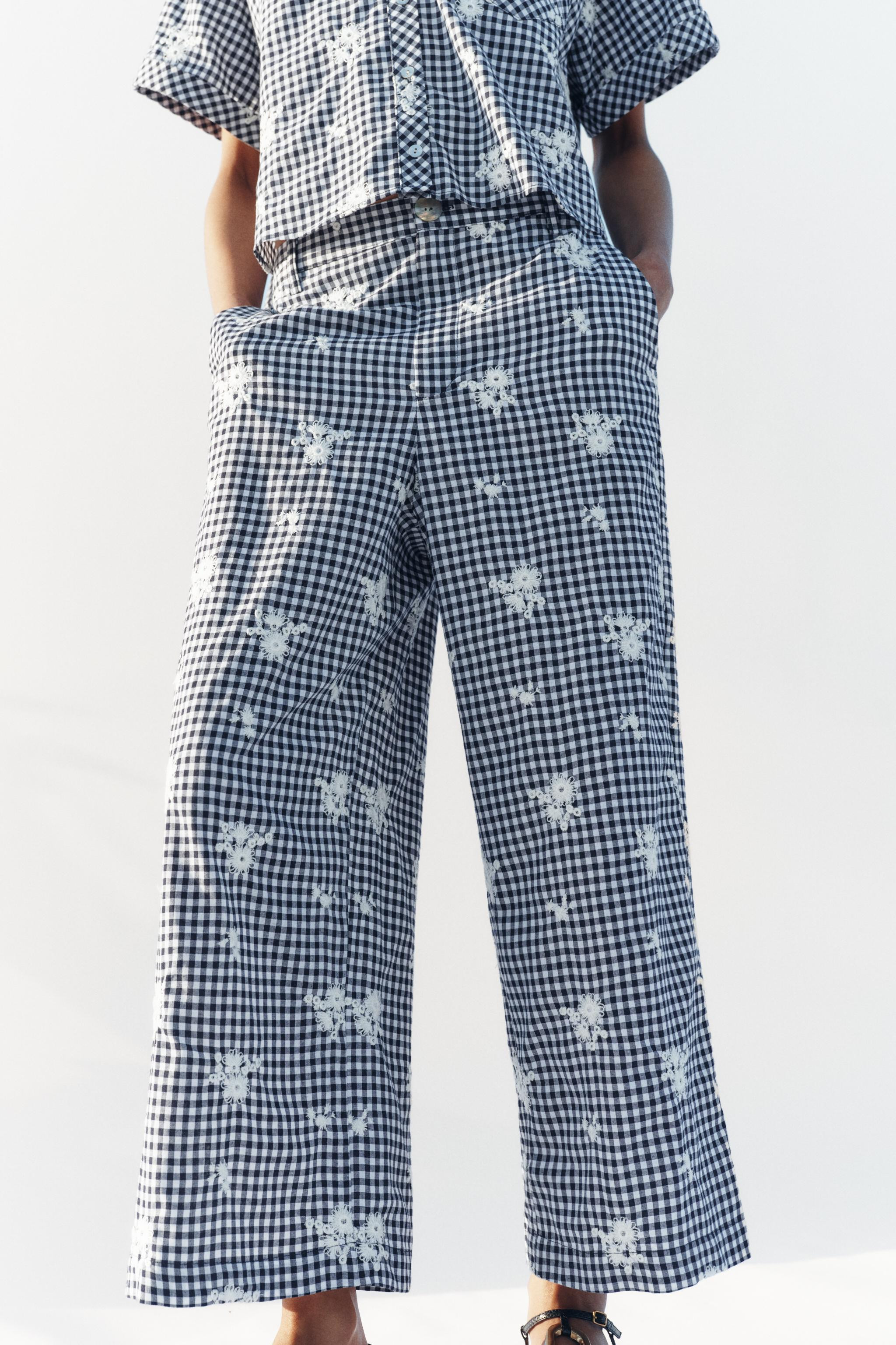 EMBROIDERED PLAID CULOTTES SET | Zara US