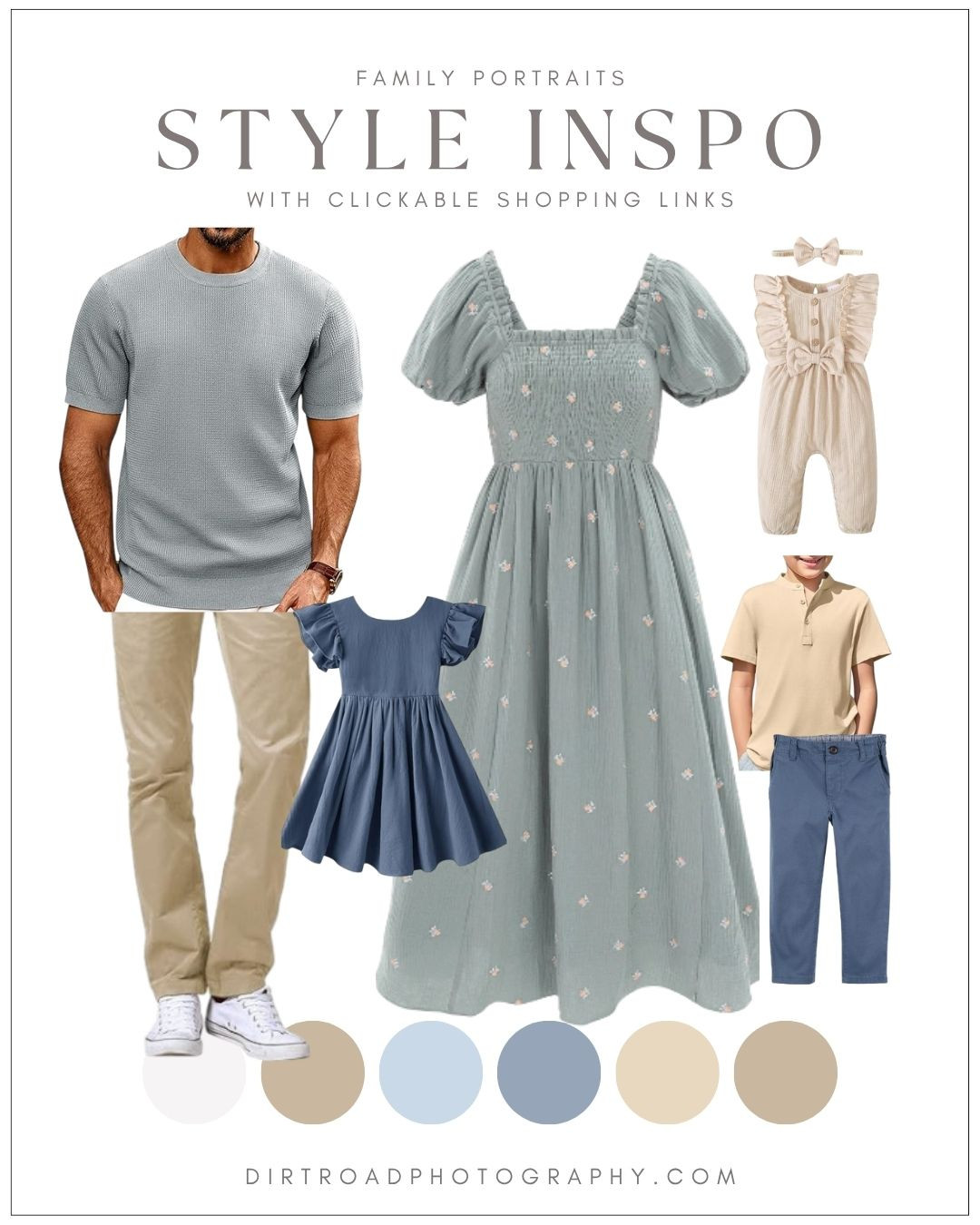 Dusty blue and soft neutrals = a classic take on outfits for family pictures.

Ideal for beach, field, or urban spring sessions.

#familyphotoinspo #springoutfits #bluesandneutrals

#LTKSeasonal #LTKBeauty #LTKStyleTip