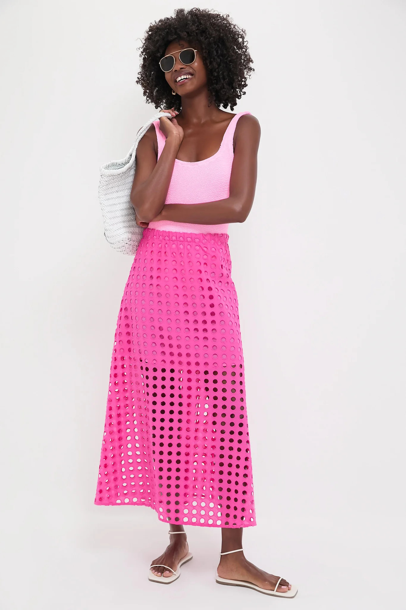 Hot Pink Cotton Eyelet Eve Skirt | Tuckernuck (US)