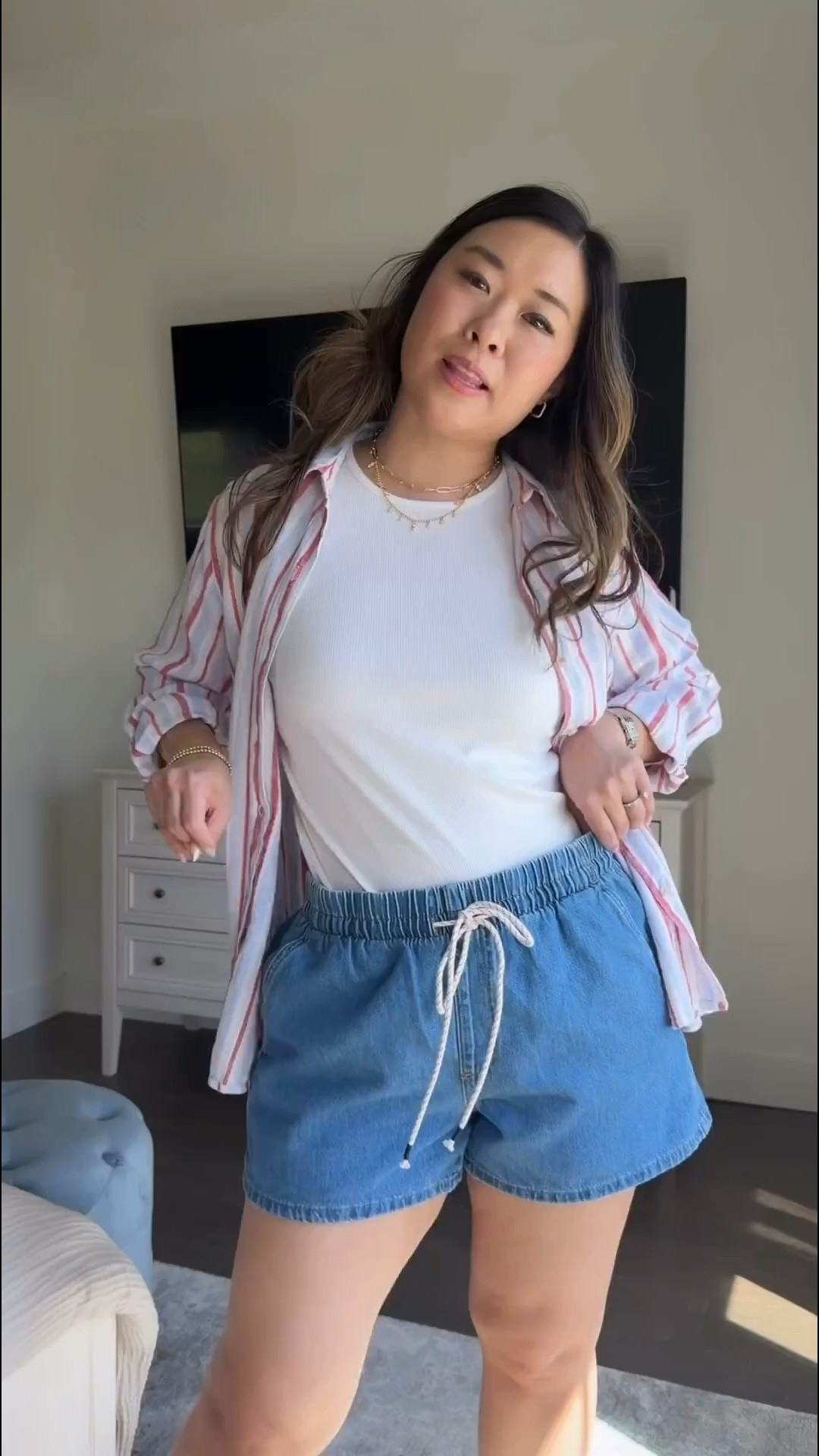 Ribbed Tee: Medium Striped Button Down: Medium Tie Waist Denim Shorts: Medium

Memorial Day weekend, 4th of July, red white and blue, casual outfit, summer style, trending, tcs, affordable fashion, mom style

#LTKootd #LTKmomlife #LTKSeasonal