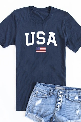 Athletic USA Flag Graphic Tee Navy | The Pink Lily Boutique