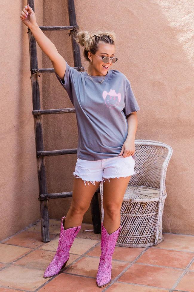Country Music Kinda of Gal Grey Oversized Graphic Tee | Pink Lily