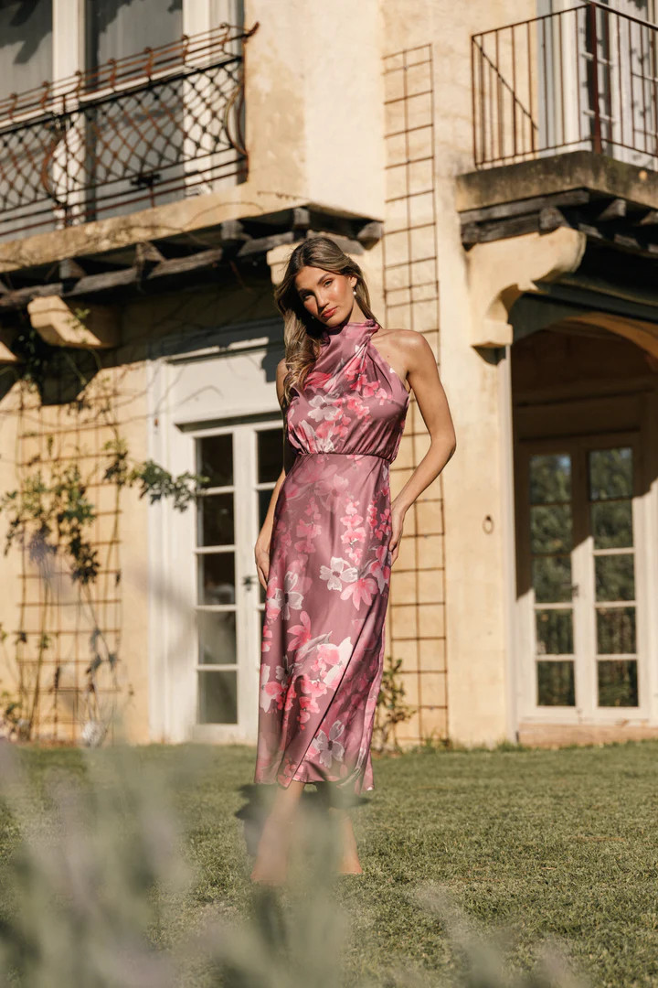 Anabelle Halter Neck Midi Dress - Dark Rose Floral | Petal & Pup (US)