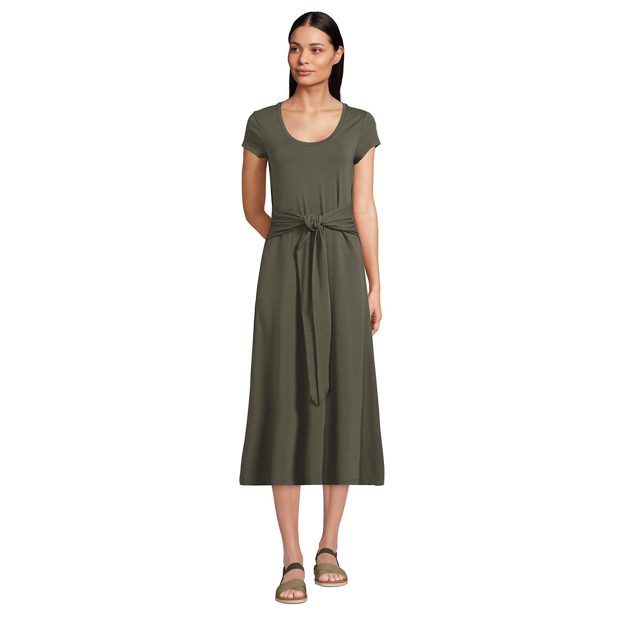 Women's Light Weight Cotton Modal Convertible Tie Waist Midi Dress | Lands' End (US)