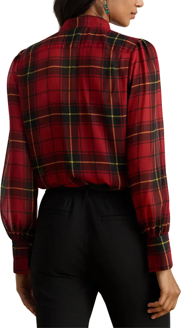 Plaid Tie Neck Chiffon Top | Nordstrom