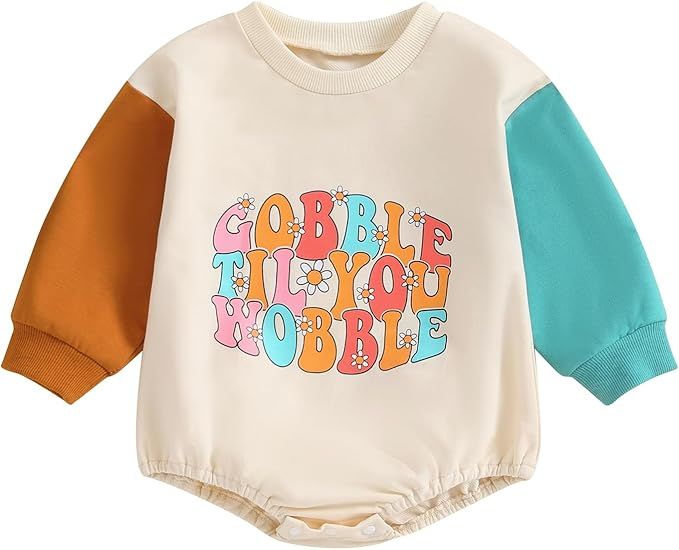 SAYOO Thanksgiving Baby Girl Boy Outfit Turkey and Pie Print Oversized Sweatshirt Bubble Romper B... | Amazon (US)