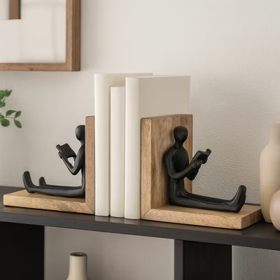 Artistic Man Reading Bookends - Decorative Book Accessories - Sculptural Book Ends for Bookshelf or Office & Desk Decor - Set of 2, 6", Brown & Black | Target