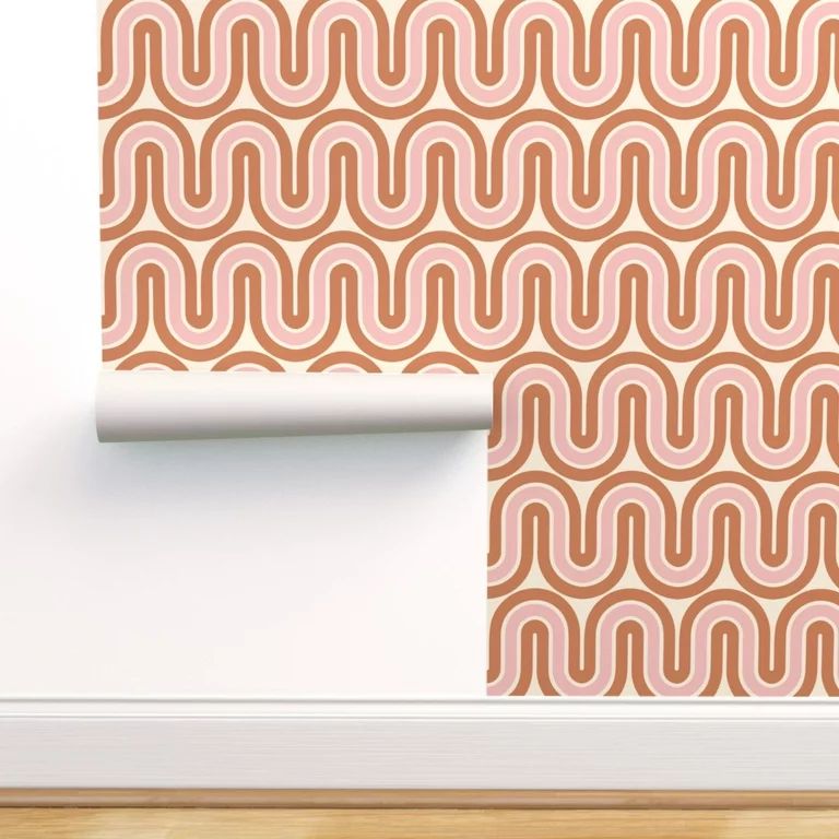 Peel & Stick Wallpaper 6ft x 2ft - Retro Mid Century Mod Pink Brown Lines Home Decor Waves Custom... | Walmart (US)