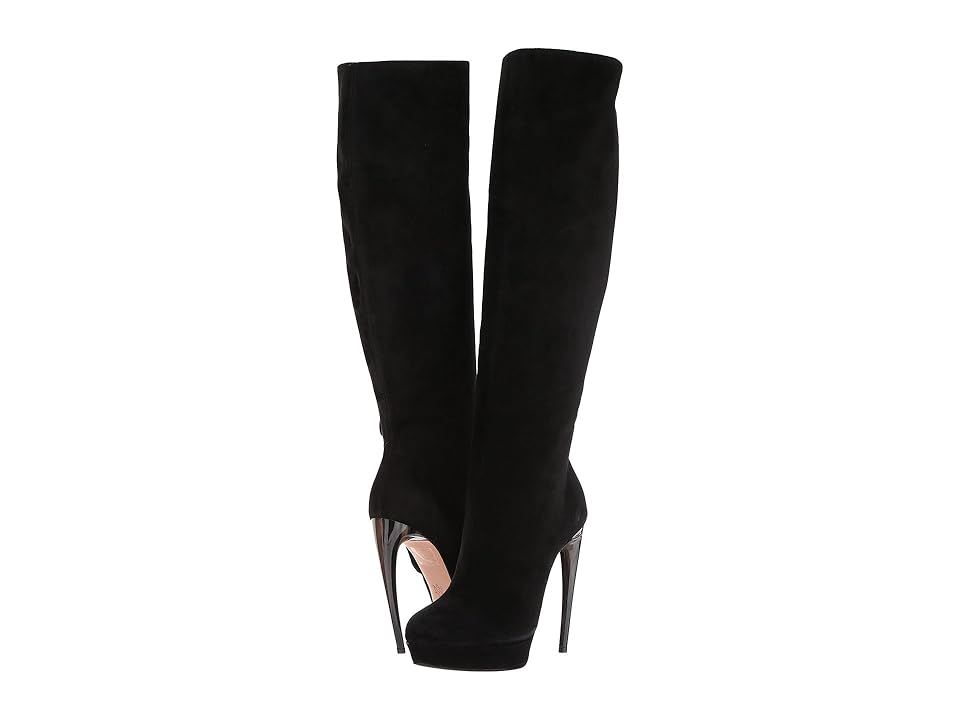 Alexander McQueen Horn Heel Slouchy Boot (Black) Women's Boots | 6pm