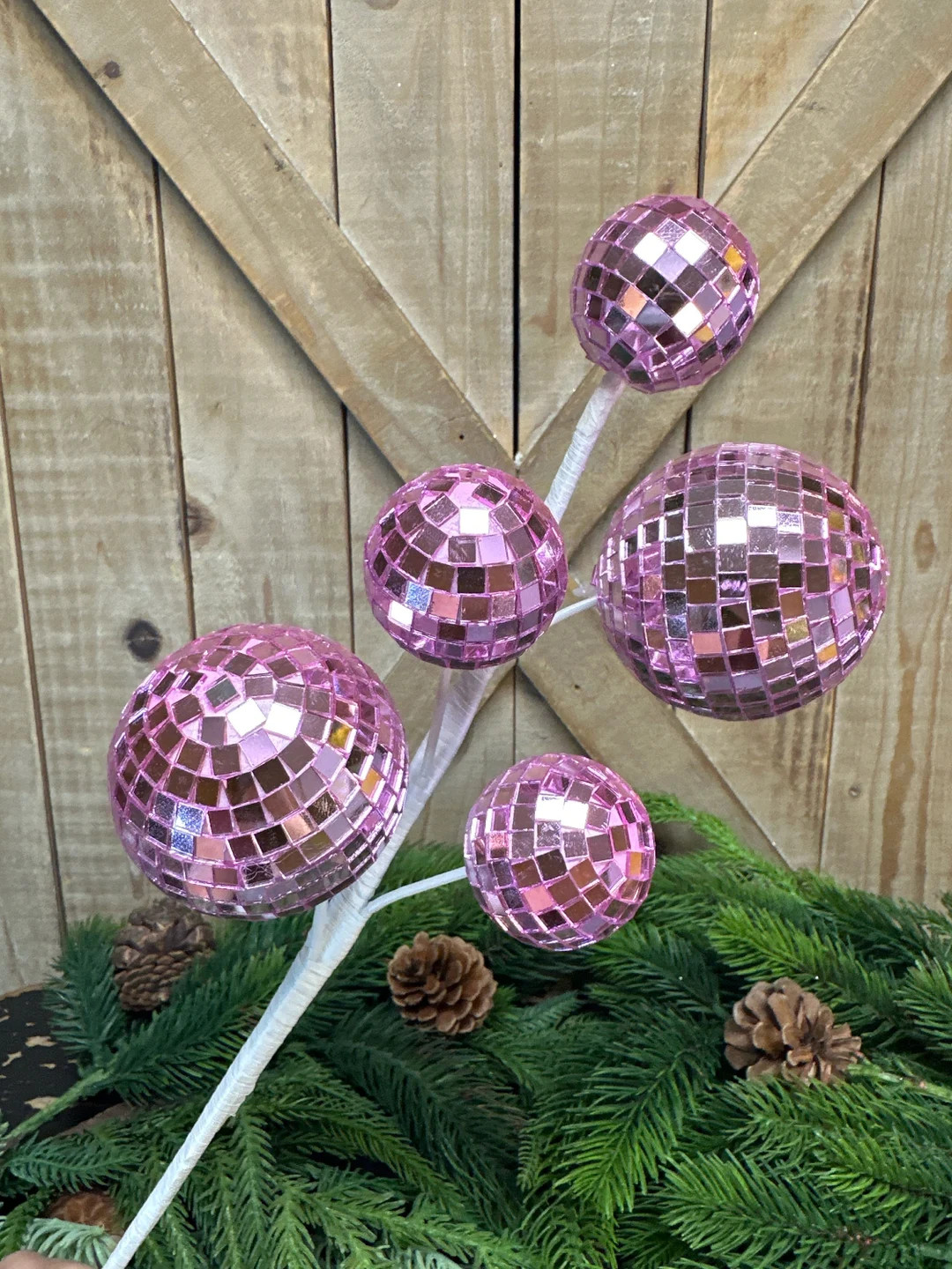16 Inch, Pink Disco Ball Spray, Christmas Decor, Christmas Tree, Tree Ornament, Wreath Attachment | Etsy (US)