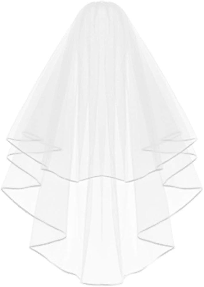 KLOUD City White Double Ribbon Edge Center Cascade Bridal Wedding Veil with Comb | Amazon (US)