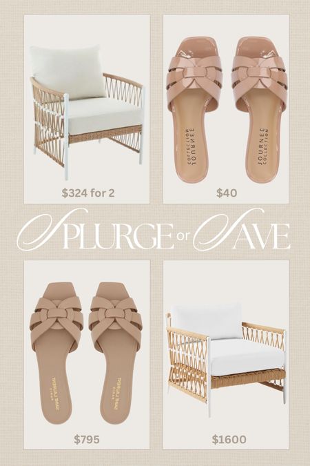 Save vs splurge - save on these designer inspired sandals and patio furniture 

#save #splurge #ysl #sandals #walmart #walmartchair #patiochair 

#LTKShoeCrush #LTKSaleAlert #LTKHome
