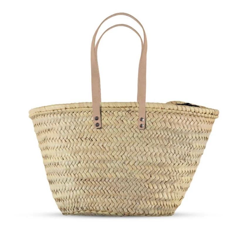Moroccan French Market Basket (Beige Long Geniune Leather Straps) | Sea Marie Designs