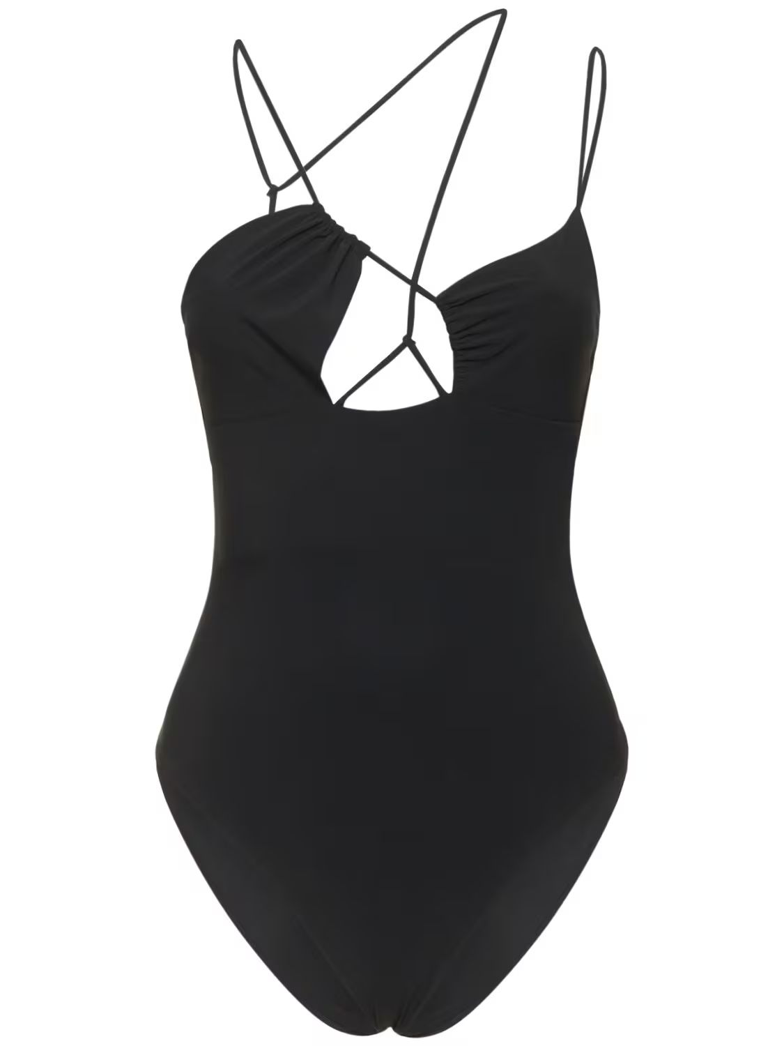 Nensi Dojaka - Asymmetric draped jersey swimsuit - Black | Luisaviaroma | Luisaviaroma