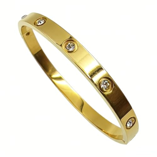 18K Gold-plated Stainless Steel Bangle, Bangle Bracelet with Crystal Accents, Hinged Design | Amazon (US)