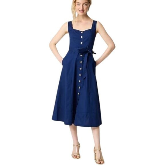 NWT J. Crew Sweetheart Button Front Midi Dress Blue Belted   6 | Poshmark