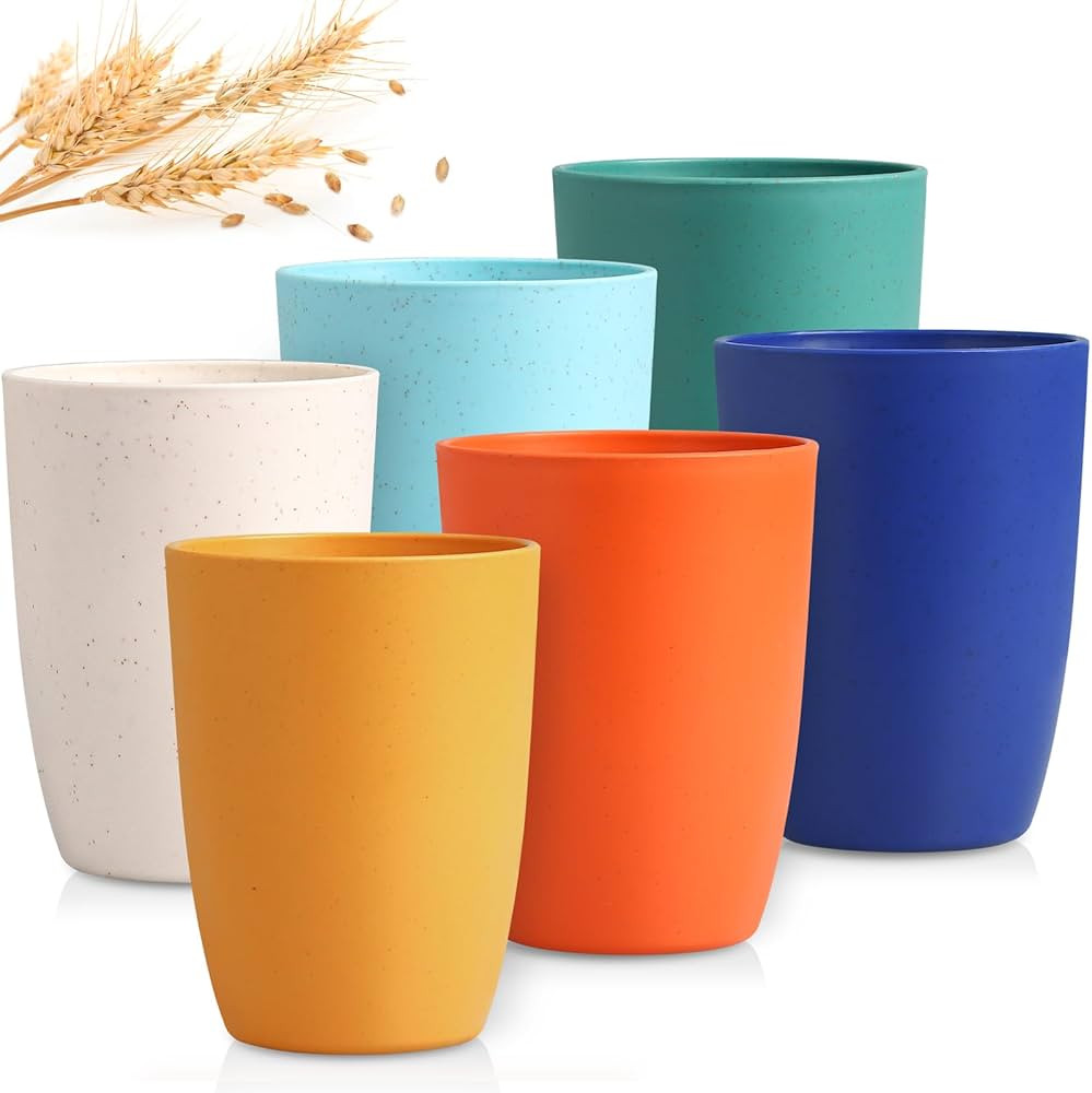 12 OZ Wheat Straw Cups Reusable Drinking Tumblers, Unbreakable Cups for Kitchen - BPA Free, Dishw... | Amazon (US)