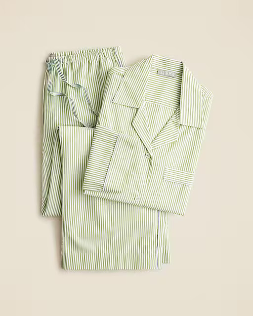 Long-sleeve pajama pant set in striped cotton poplin | J. Crew US