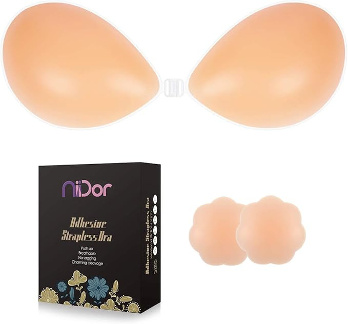 Niidor Adhesive Bra Strapless Sticky Invisible Push up Silicone Bra for Backless Dress with Nippl... | Amazon (US)