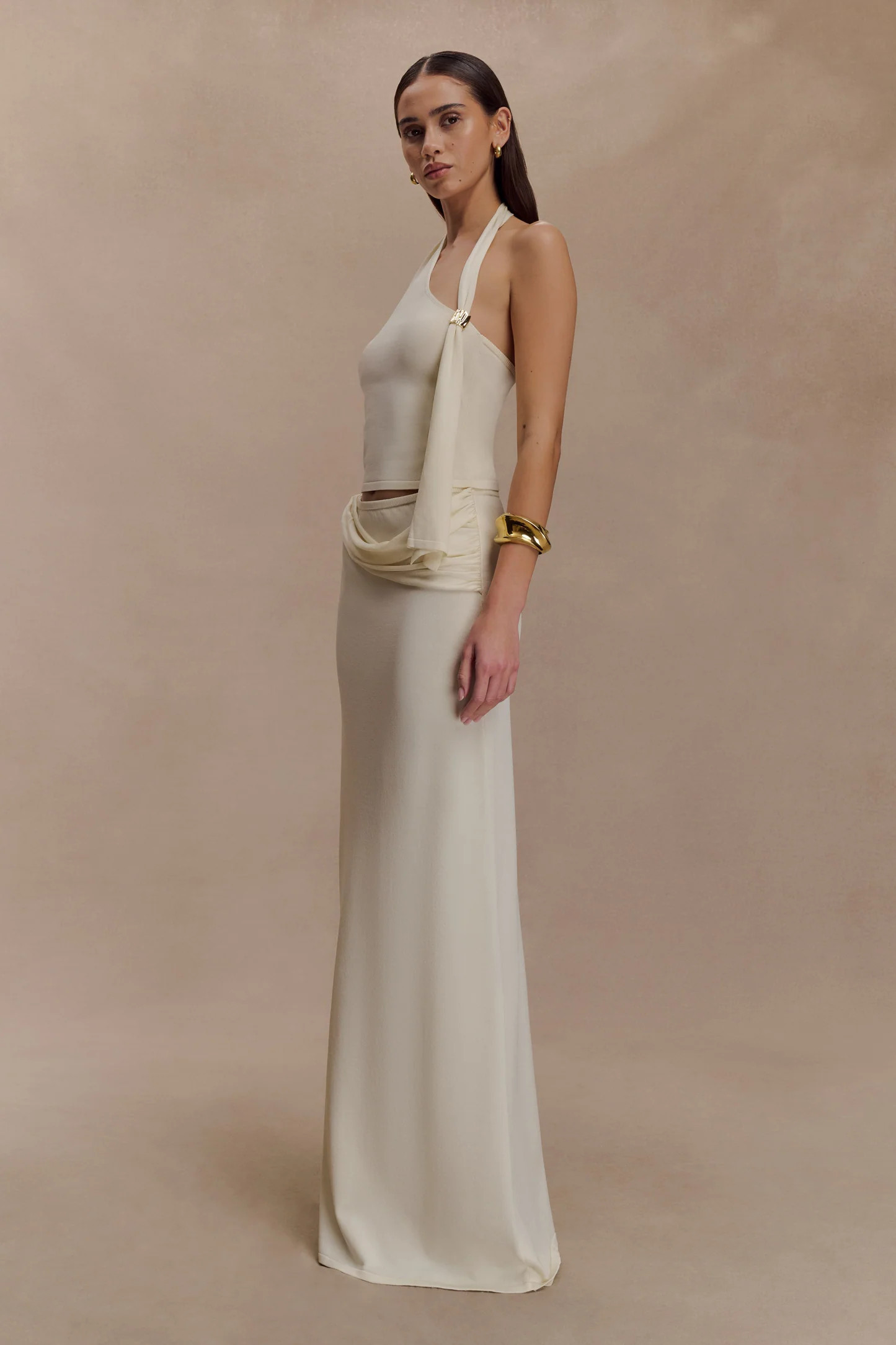 Bowie Low Rise Knit Maxi Skirt - Ivory | Meshki UK