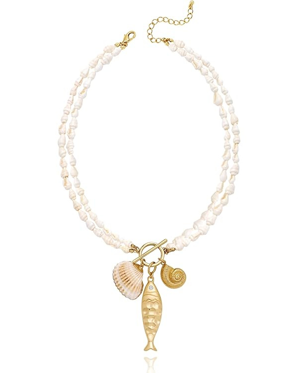 LILIE&WHITE Gold Fish Necklaces for Women Shiny Shell Conch Pendant Necklaces Classic Beach State... | Amazon (US)
