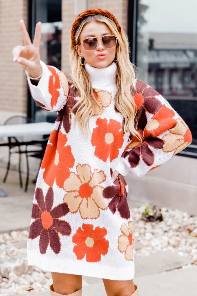 Harvest Wishes Floral Printed Turtleneck Sweater Dress | Pink Lily