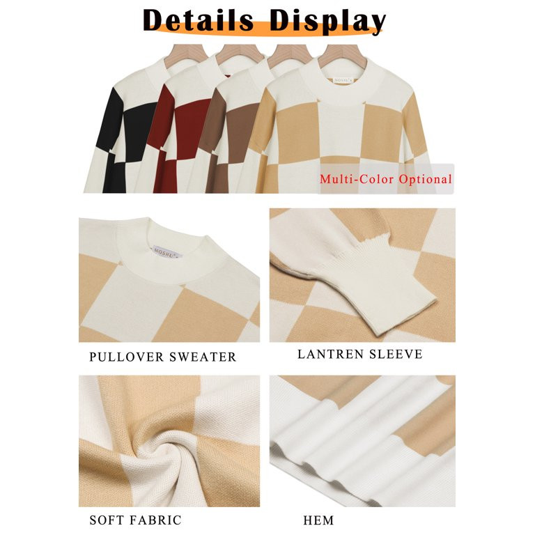 MOSHU Oversized Sweaters for Women Drop Shoulder Plaid Colorblock Tops Fall Crewneck Pullover Swe... | Walmart (US)