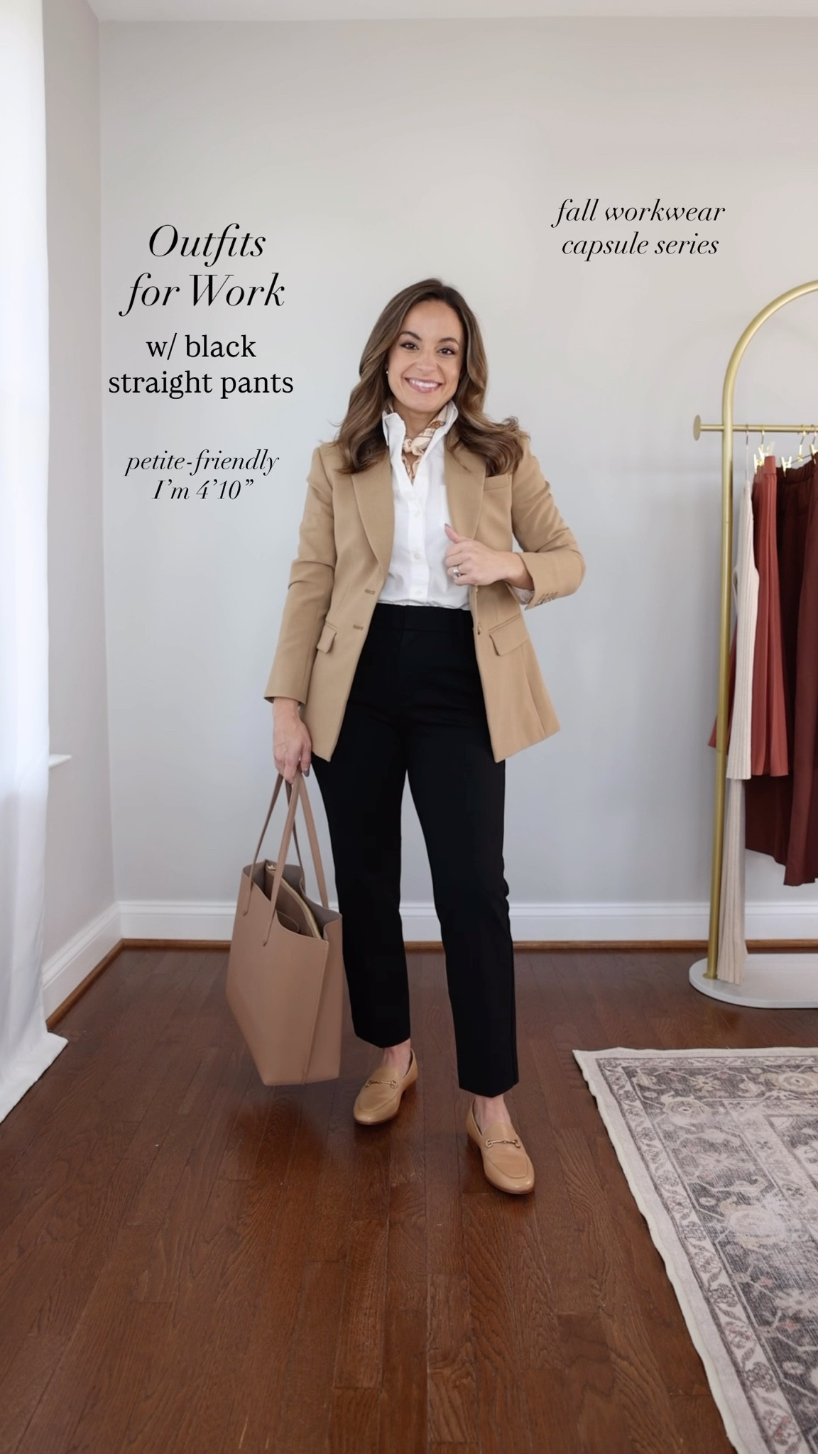 2025 capsule wardrobe series: straight black pants four ways! 

Black top (Quince): xs 
V neck sweater (Quince): xs in oatmeal 
Short sleeve sweater (Quince): xs in rich burgundy 
Button down top (J.Crew Factory): petite xxs 
White long sleeve top (Quince): xs 
Duster cardigan (Amazon): xs in apricort 
Plaid blazer (BR Factory): petite 00 
Tan blazer (J.Crew): petite 00 in burnished saddle 
Black straight pants (Gap): petite xs / 10.5” rise / 24.5” inseam - recommend a size down

*beige heels links are a slightly different color.

My measurements for reference: I’m 4’10” and 105lbs. My bust, waist, and hip measurement is 32”, 24”, and 36”.

#LTKWorkwear #LTKPetite #LTKSeasonal